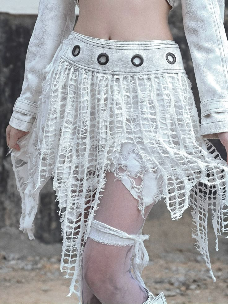 Suede Knit Ripped Punk Bustier Skirt Handkerchief Hem Skirt, Pixie Skirt, Net Skirt, Steampunk Leather, Strap Skirt, White Lace Skirt, Body Skirt, Grunge Fashion Soft, Gothic Vintage