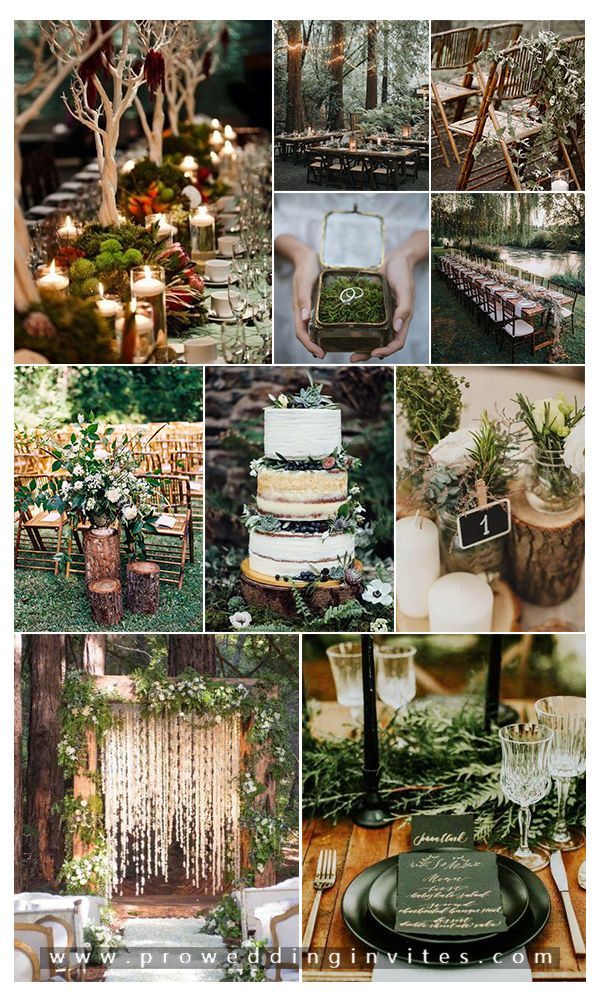 a collage of photos with different types of wedding decorations and greenery on them