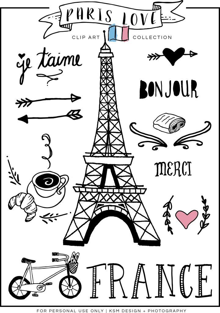 the eiffel tower is surrounded by different types of things to draw on it