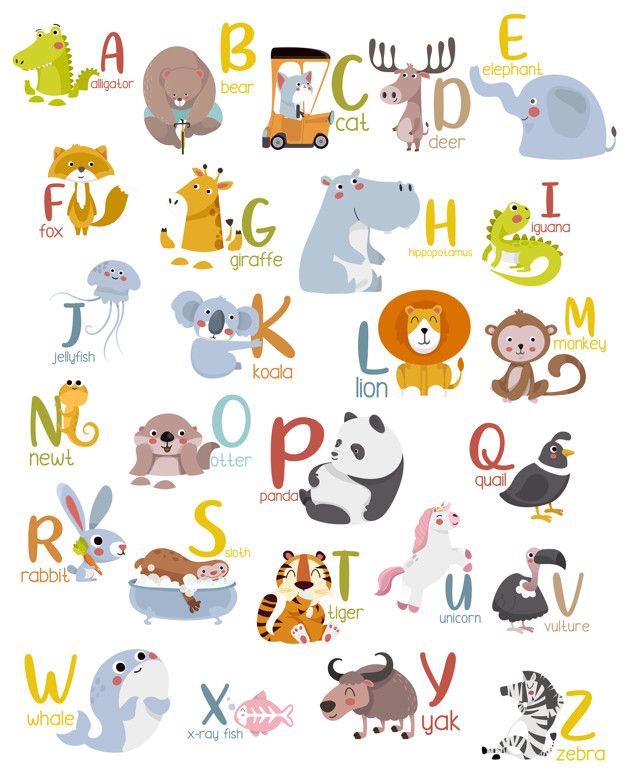 an animal alphabet poster with animals and letters