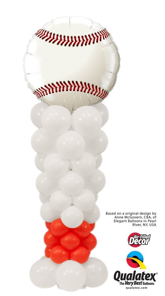 a bunch of balloons that are in the shape of a baseball and ball on top of each other