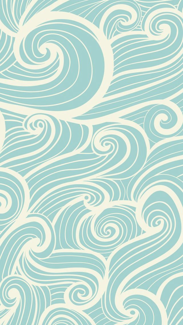 a blue and white wallpaper with waves on it