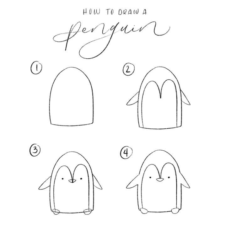 how to draw penguins for children's drawings and crafts, with instructions on how to draw