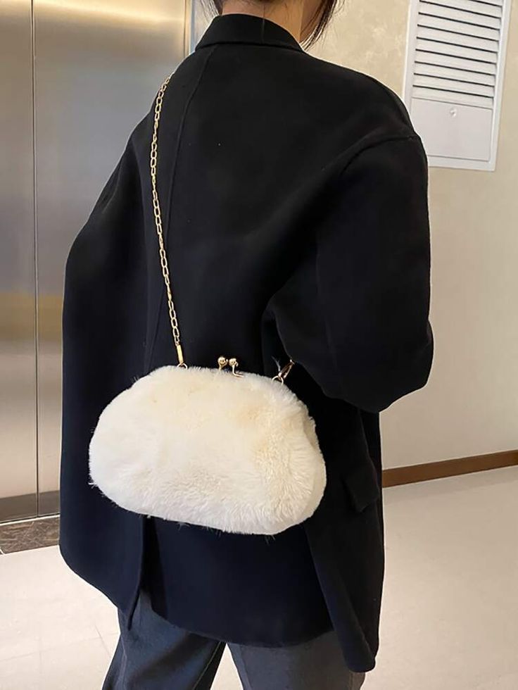 [goods_name] | SHEIN USA Fluffy Bag Outfit, Fluffy Purse, Fluffy Bag, Lock Chain, Bag Outfit, Plush Bags, Crossbody Bag Women, Cool Names, Cloth Bags