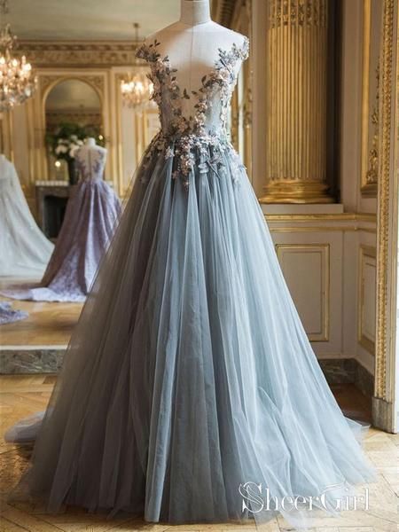 Grey Evening Dresses, Prom Dress With Train, Evening Dress Long, Prom Dresses 2018, Tulle Evening Dress, Beautiful Prom Dresses, Long Prom Dresses, A Line Prom Dresses, Tulle Prom Dress