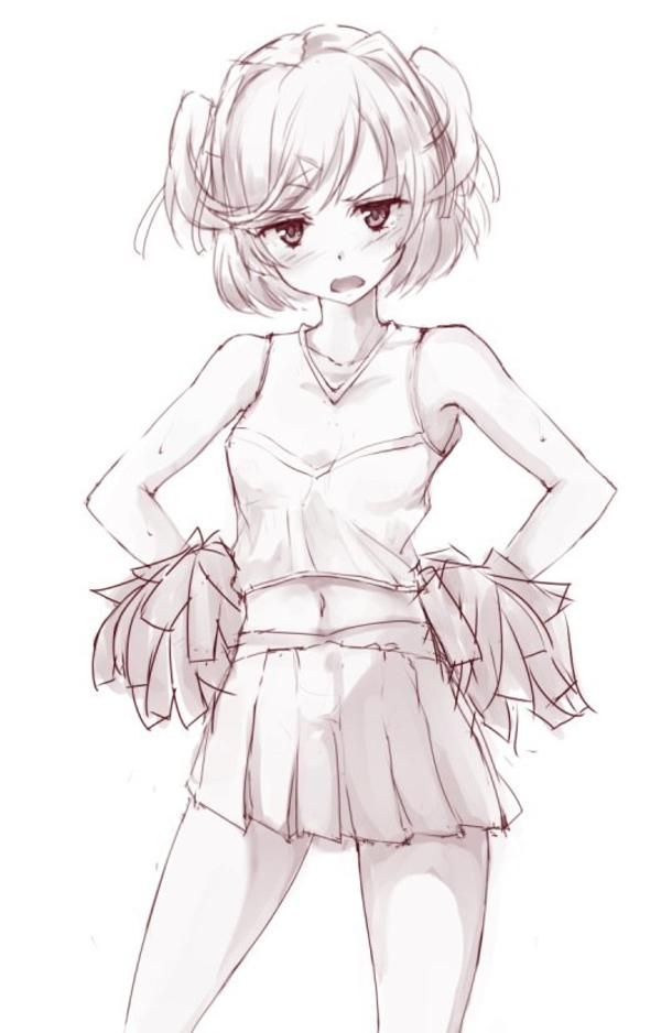 a drawing of a girl with short hair wearing a dress and holding her hands on her hips