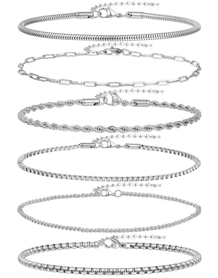 PRICES MAY VARY. Classic Italian Bracelet Set: You can Get 6Pcs Different Styles Chain Bracelets, Including Snake Chain, Twist Rope Chain, Cuban Link Curb Chain, Box Chain, Pearl Beaded Shape Chain, Paperclip Link Chain Bracelet, Simple and Classic Stylish Design, Strong and Durable for Daily Wear High Quality Material: Made of High Quality Stainless Steel, Highly Polished Surface Smooth, Hypoallergenic, won’t Fade or Tarnish, Lead-free and Nickel-free, with Strong Lobster Claw Clasp, Safe and C Classic Italian, Fancy Ball, Italian Bracelet, Stainless Bracelet, Bracelet Sets, Bracelet Simple, Link Chain Bracelet, Chain Bracelets, Cuban Link