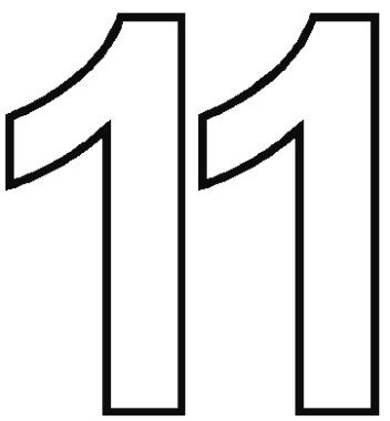 the number 11 is shown in black and white with an outline style for each letter