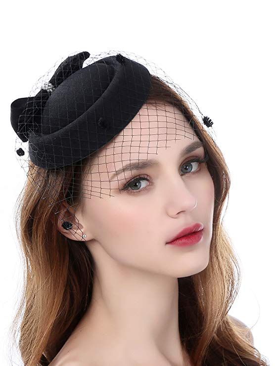 1940s Style Hats Fascinator Pillbox Hats with Flower Veil Feather Hairclip Wedding Hats for Women £9.99 AT vintagedancer.com Pillbox Hat With Veil, High Tea Hats, Vintage Style Veil, Pillbox Hats, Kate Middleton Hats, Veil Headband, Church Lady Hats, Hat With Veil, 1940s Hats