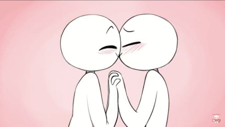 two cartoon characters are kissing each other with their eyes closed and one is holding the other's hand