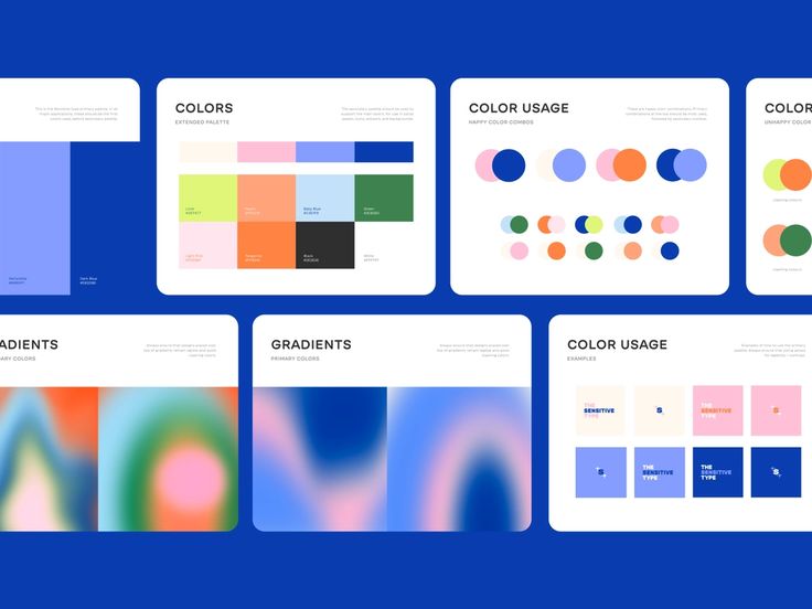 six different color palettes for the website