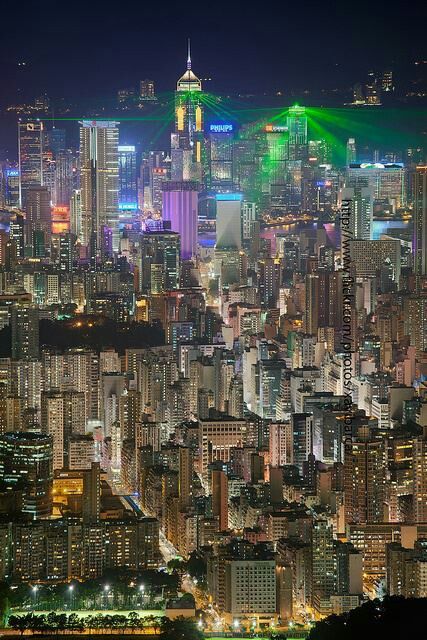 an aerial view of a city at night