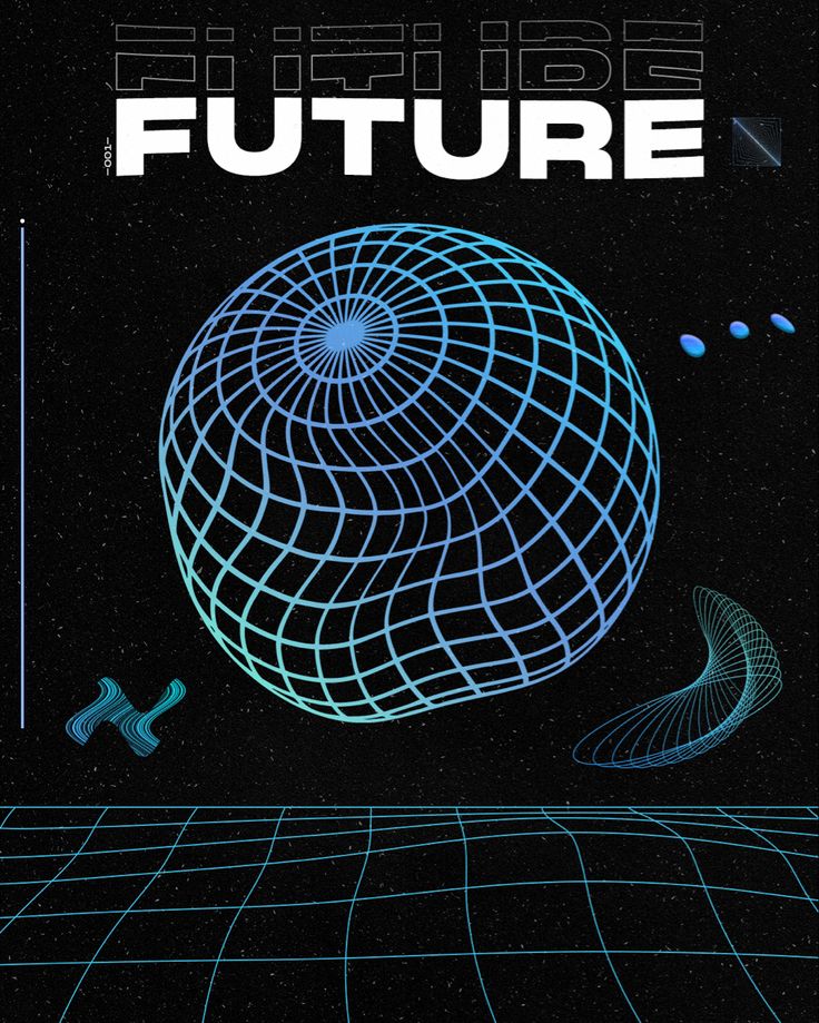 an advertisement for the future is shown in blue and black with a stylized globe on it