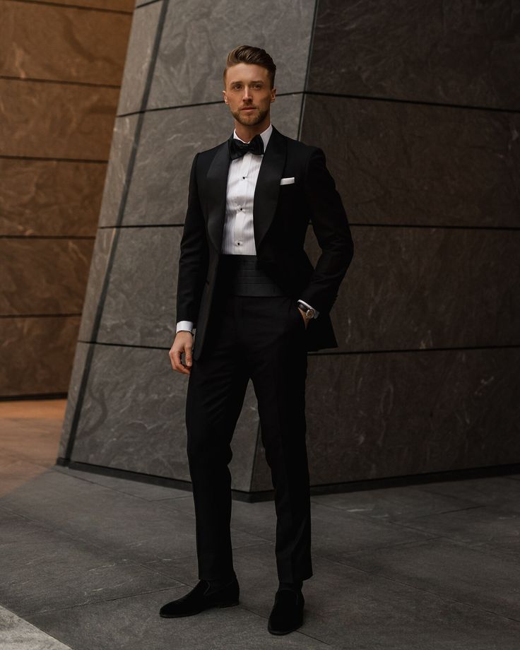 A Timeless Tuxedo | InStitchu — THE CUFF Black Groomsmen Suits, Black Groomsmen, Black Tuxedo Wedding, Men's Tuxedo Wedding, Wedding Suits Men Black, Groom Suit Black, Groom Tuxedo Wedding, Black Tie Tuxedo, Suit Prom