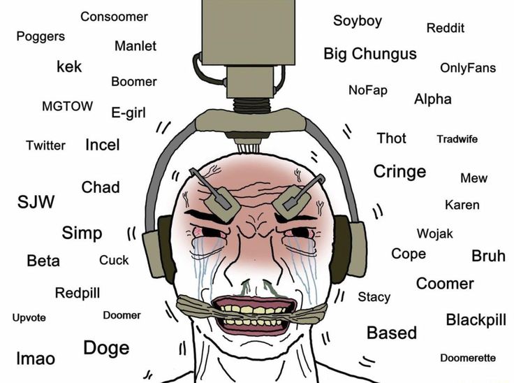 an image of a man with headphones on his face and the words above him