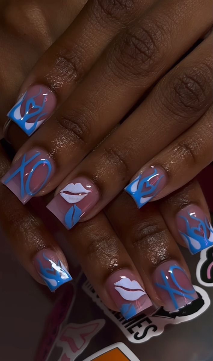 Blue Acrylic Nails Short Square, Blue Short Acrylic Nails, Simple Nails Design, Acrylic Nails Almond Shape, Acrylic Nail Set, Hard Nails, Blue Acrylic Nails, Colored Acrylic, Colored Acrylic Nails