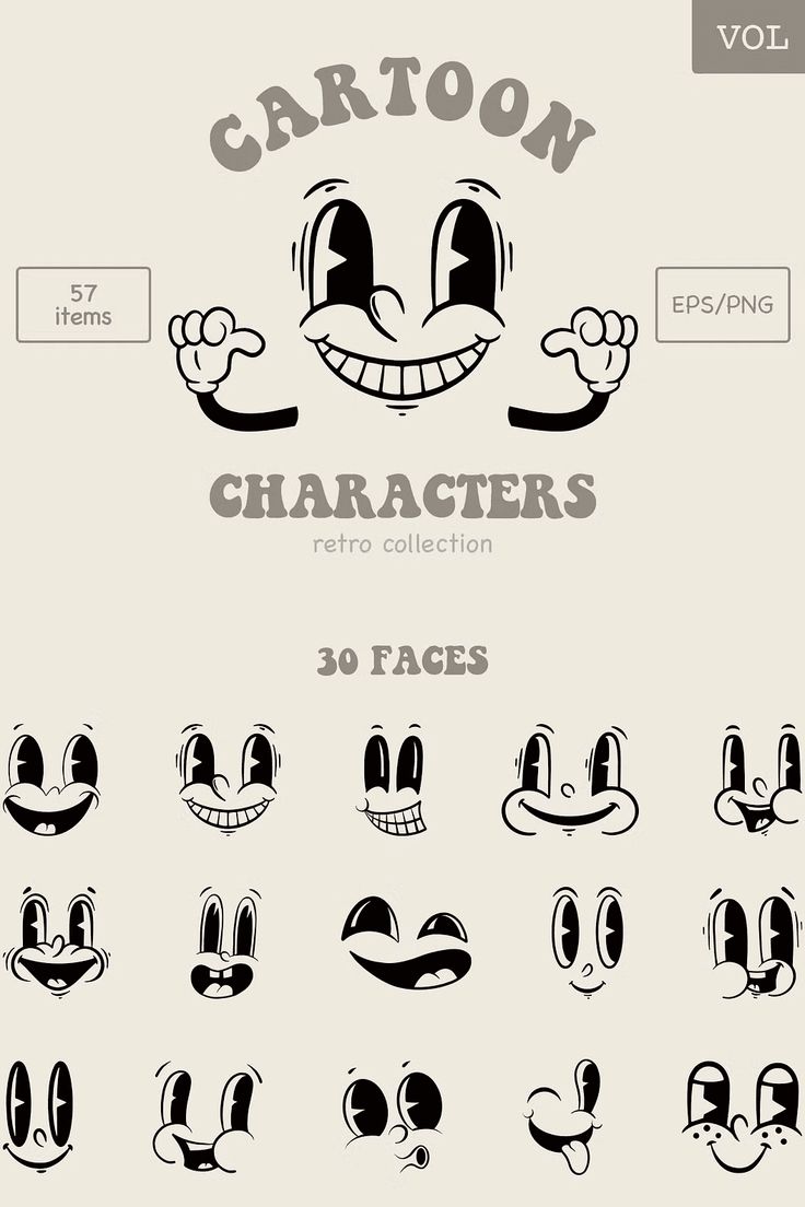 cartoon characters with different expressions for each character