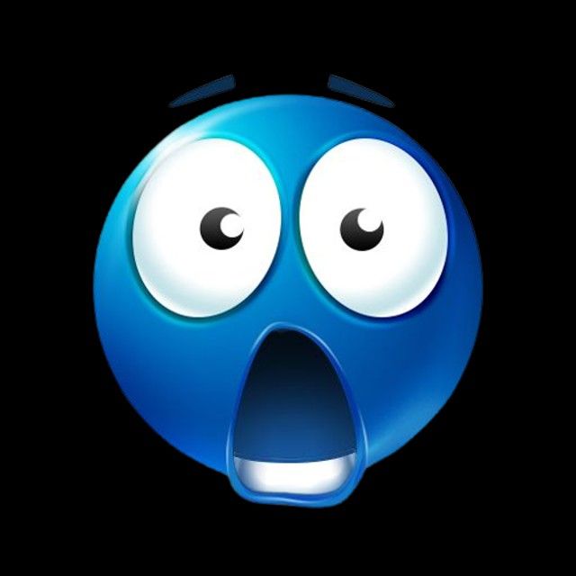 a blue emoticive face with an open mouth