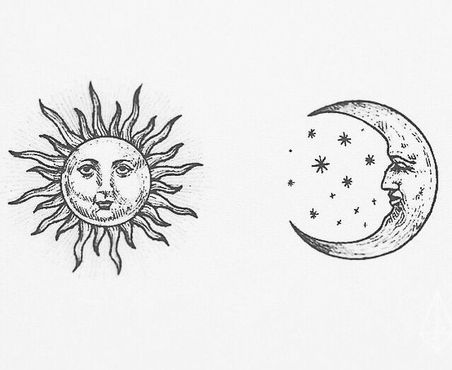 two drawings of the same sun and moon