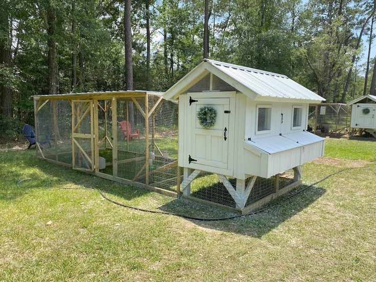 there is a chicken coop in the yard