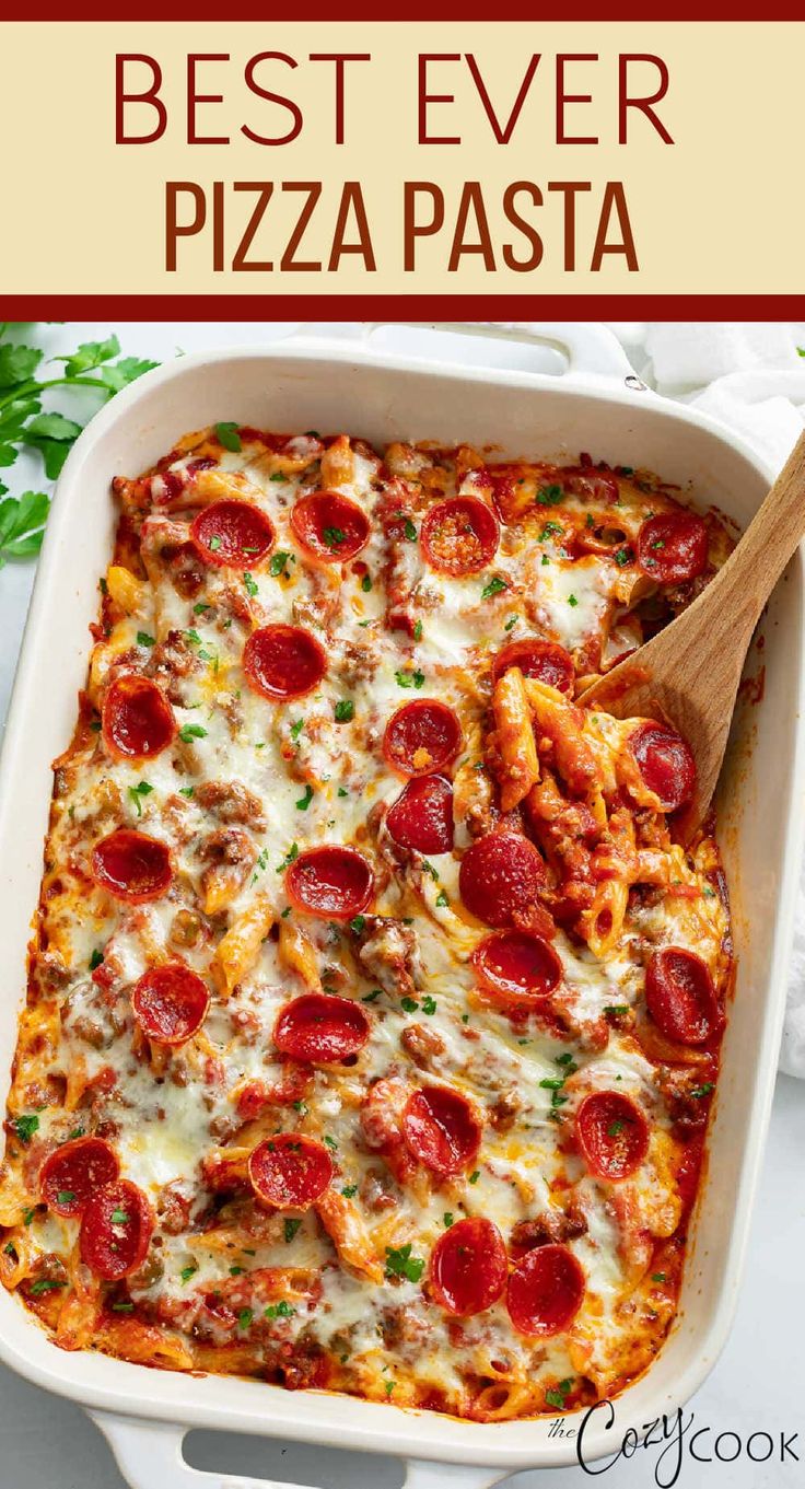 a casserole dish with pepperoni and cheese