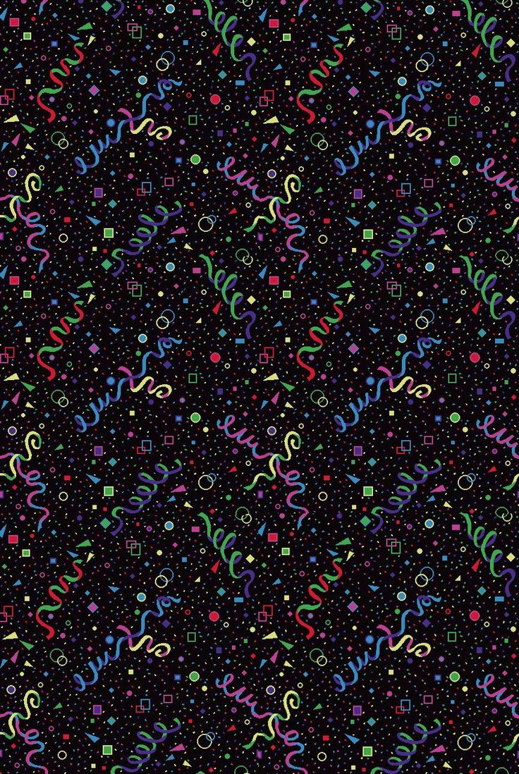 a black background with multicolored swirls and dots