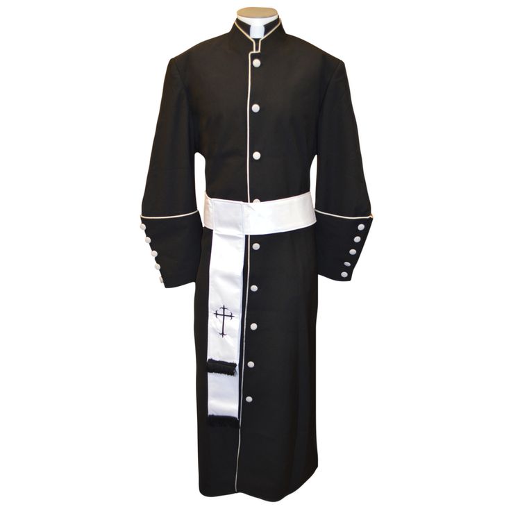 (http://www.suitavenue.com/178-m-mens-pastor-clergy-robe-black-white-cincture-set/) Priest Cassock, Clergy Women, Clergy Robes, Priest Outfit, Priest Robes, Priest Costume, Designer Suits For Men, Natural Waves, Dress Pin