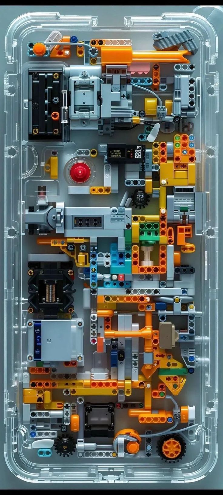 the inside of a plastic container with legos in it and some wires on top