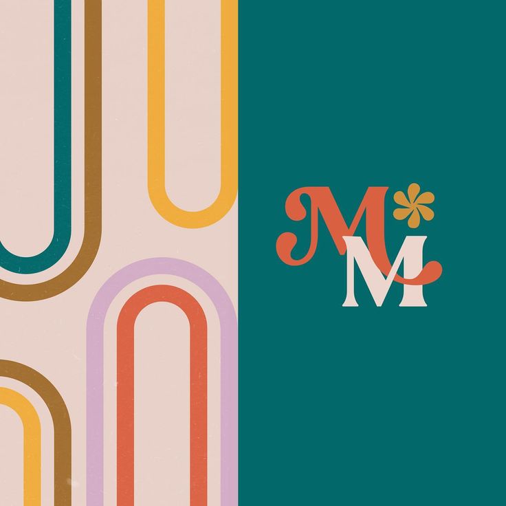 the logo for m & m is shown in two different colors and font, with an abstract