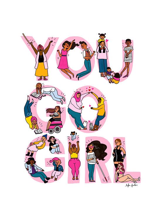 You Go Girl illustrated print, tote, tee, and more by Tyler Feder of Roaring Softly Girls Support Girls, Go Girl, Strong Mom, You Go Girl, Wonder Women, Dc Comic, Feminist Art, Girls Prints, Hand Illustration