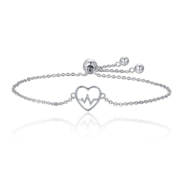 Adorable Sterling Silver ER Nurse Heart Bracelet for Women Chain Length: up to 8.66" | 22 cm ( Adjustable ) Material: Sterling Silver FAST Shipping from FL, USA Silver Necklace Designs, Pandora Style, Silver Chain Bracelet, 925 Sterling Silver Chain, Heart Bracelet, Adjustable Bracelet, Silver Bracelets, Sterling Silver Bracelets, Sterling Silver Chains