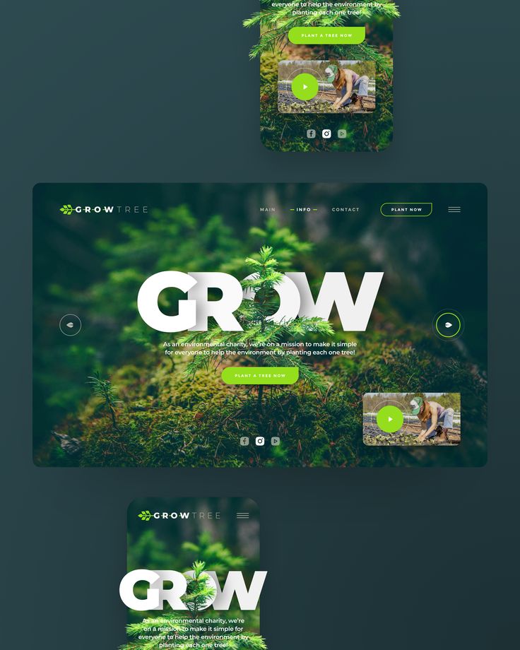 the website design for grow is shown in three different colors and font, including green