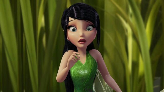 a cartoon girl in a green dress standing next to some tall grass