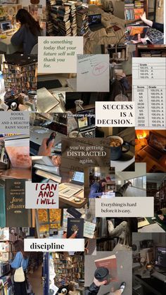 a collage of pictures containing books and papers