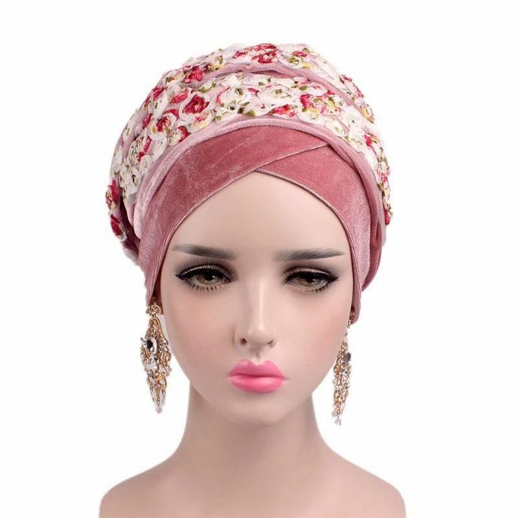 3D Rose Flower Velvet Long Turban Headscarf - Floral Hijab Cap Muslim Cap, Floral Hijab, African Head Dress, Hijab Cap, Modern Hat, Turban Hijab, Hijab Caps, 3d Rose, Turban Style