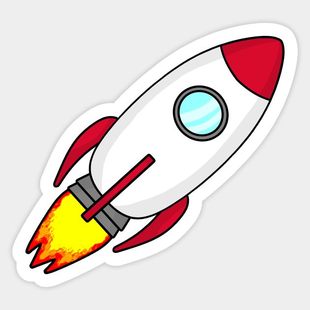 a red and white rocket ship sticker