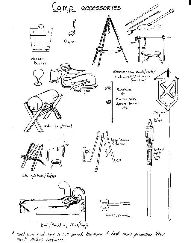 a drawing of various camping accessories