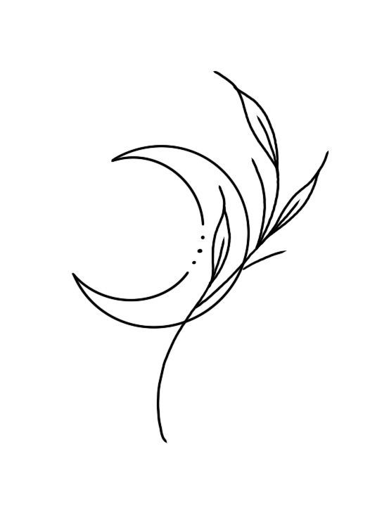 a line drawing of a leaf and moon