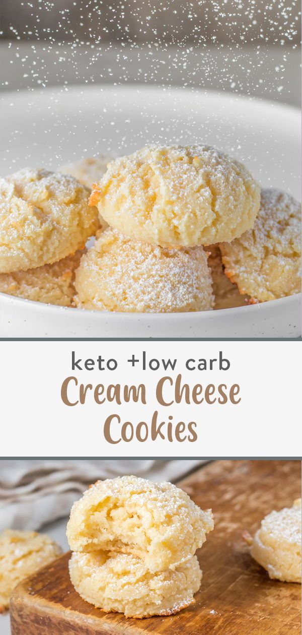 keto - low carb cream cheese cookies with powdered sugar on top