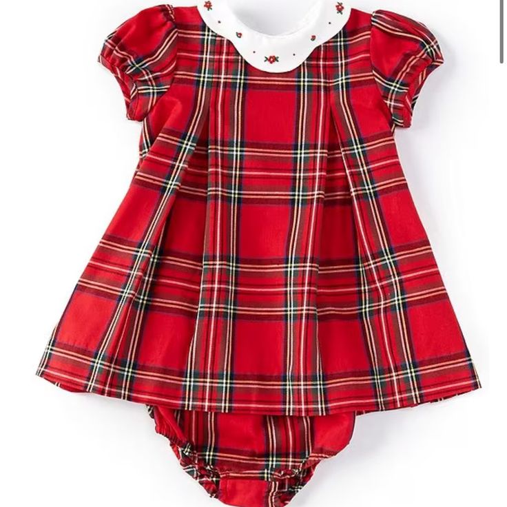 From Edgehill Collection, This Dress Features: Tartan Plaid Print Round Embroidered Collar Neckline Short Sleeves Button Back Closure Matching Pull-On Pants Elastic Waistband 100% Cotton Hand Wash Imported. Tartan Baby Dress, English Girls, Cap Sleeve Dress, Girls Christmas Dresses, Embroidered Collars, Dresses Kids Girl, Capped Sleeve Dress, Plaid Print, Christmas Dress