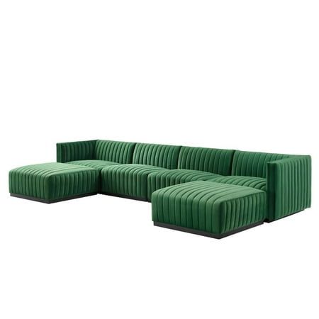 Modern appeal surrounds the Conjure Channel Tufted Performance Velvet Upholstered 6-Piece Sectional Sofa. Luxuriously soft, stain-resistant performance velvet upholstery covers dense foam padding and an individually wrapped spring coil system for a supportive living room sectional sofa that will become the go-to lounge spot for family and friends. Vertical channel tufting and subtle French piping adds depth to this vintage inspired sectional that effortlessly becomes the focal point in your livi Living Room Sectional Sofa, Contemporary Sectional Sofa, Velvet Sectional, Sectional Sofas Living Room, French Living, Tufted Ottoman, Fabric Ottoman, Modular Sectional Sofa, Upholstered Sectional