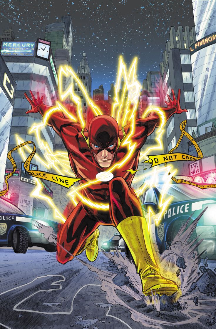 the flash is running through an urban area