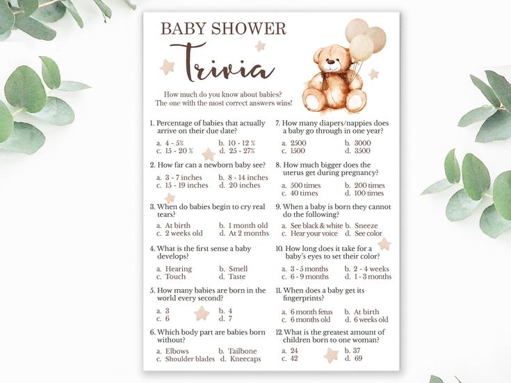 a baby shower game with a teddy bear on it