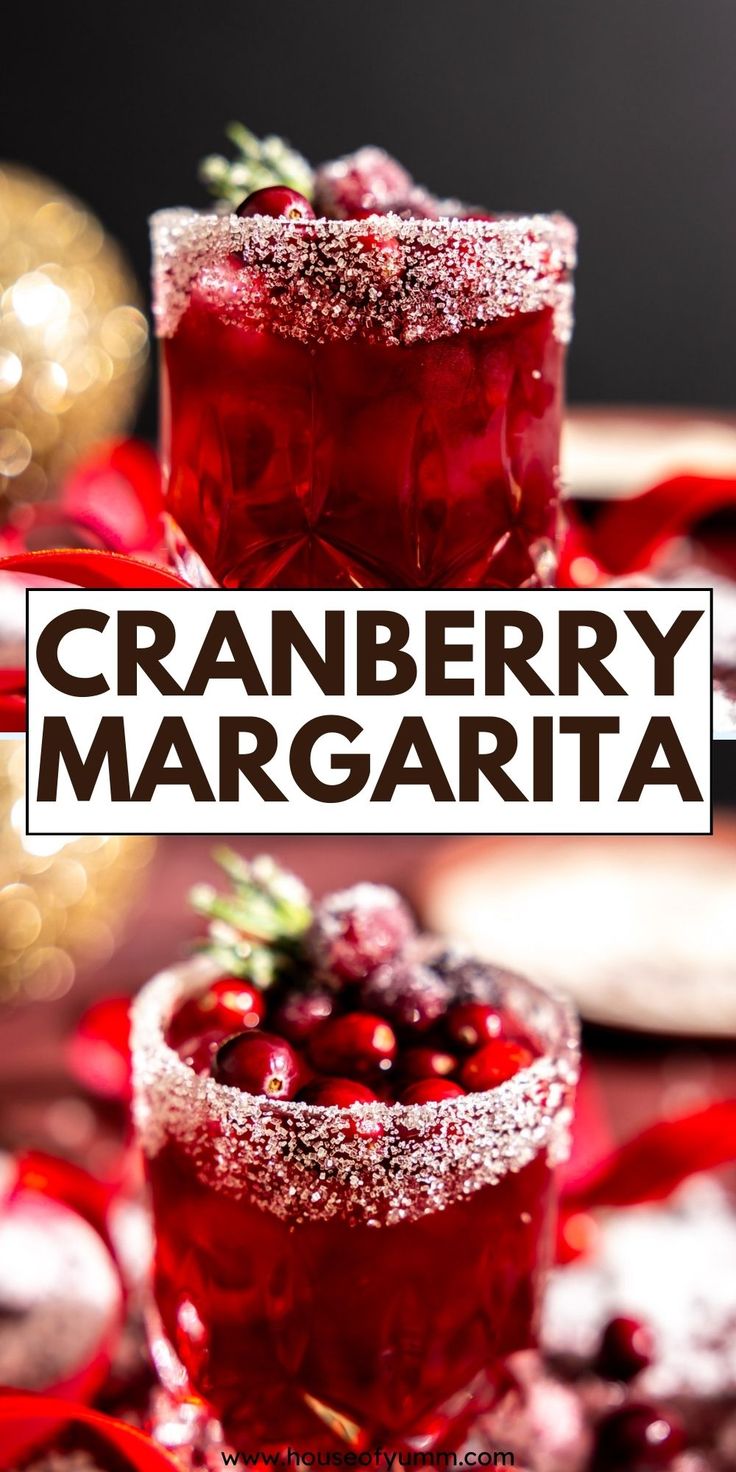 the cranberry margarita is garnished with sugar