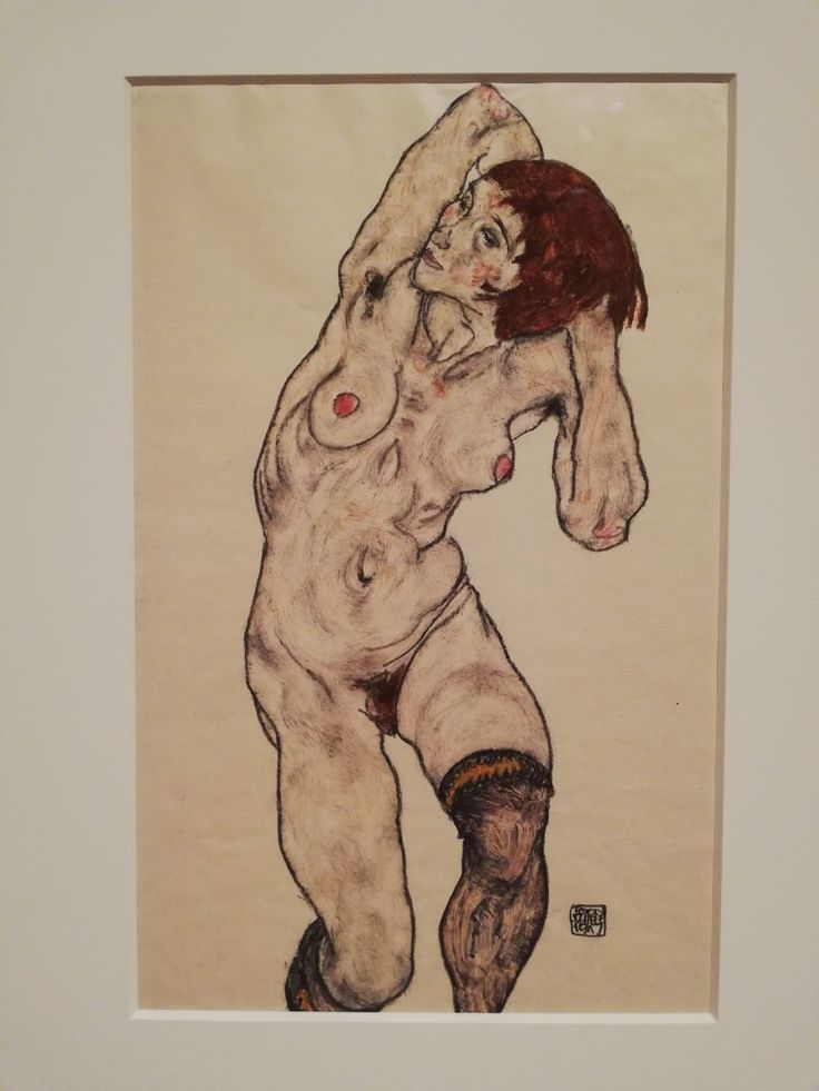 a drawing of a naked man holding his head in one hand and the other arm behind him