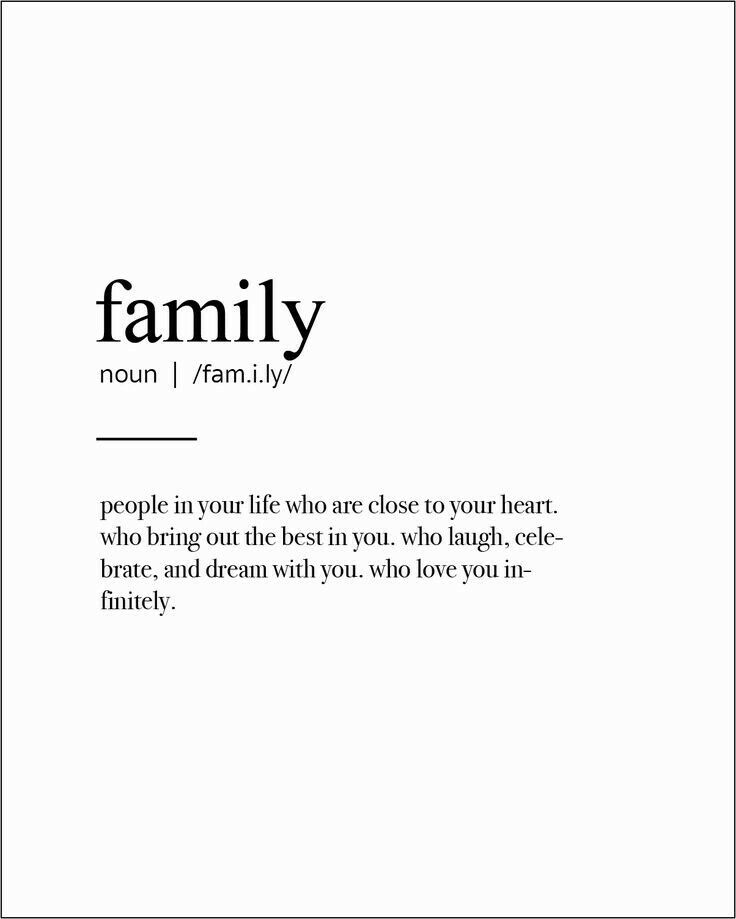 the words family are written in black and white