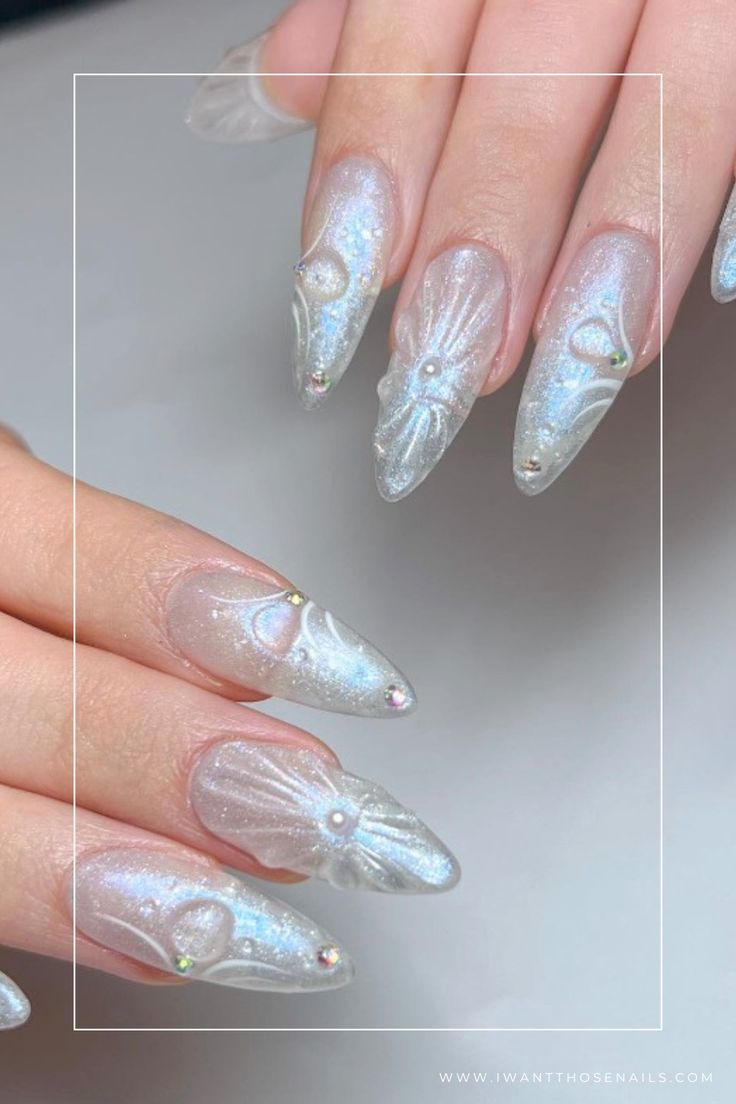 pearl inspired nails designs Pearl Nail Ideas, Whimsical Nails, Pearl Nail Art, Pearl Nail, Asian Nails, Bling Design, Mermaid Nails, Pearl Nails, Bridal Event