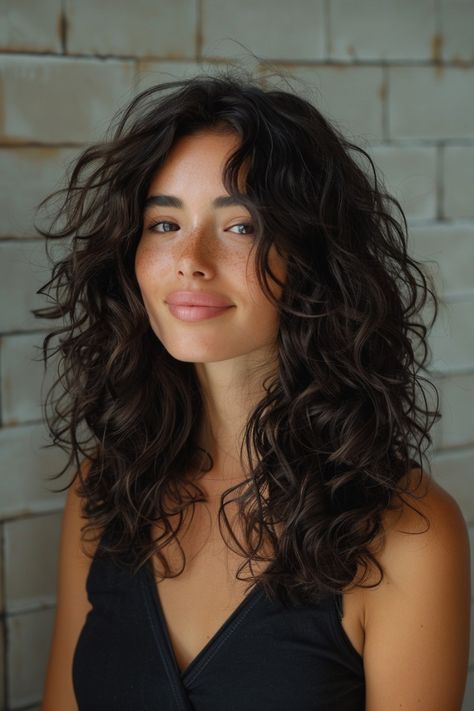 Collarbone Length Curly Hair With Layers, Long Face Framing Curly Hair, Wavy Hair Volume Haircut, Curly Wavy Medium Length Hair, Face Framing Layers 2c Hair, Loose Curl Haircut, Face Frame Haircut Curly Hair, Haircuts For Medium Length Hair Curly, Medium Length 2c Hair