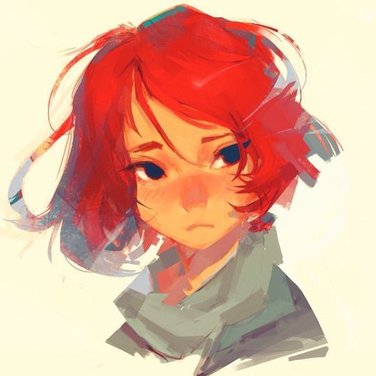 a digital painting of a girl with red hair