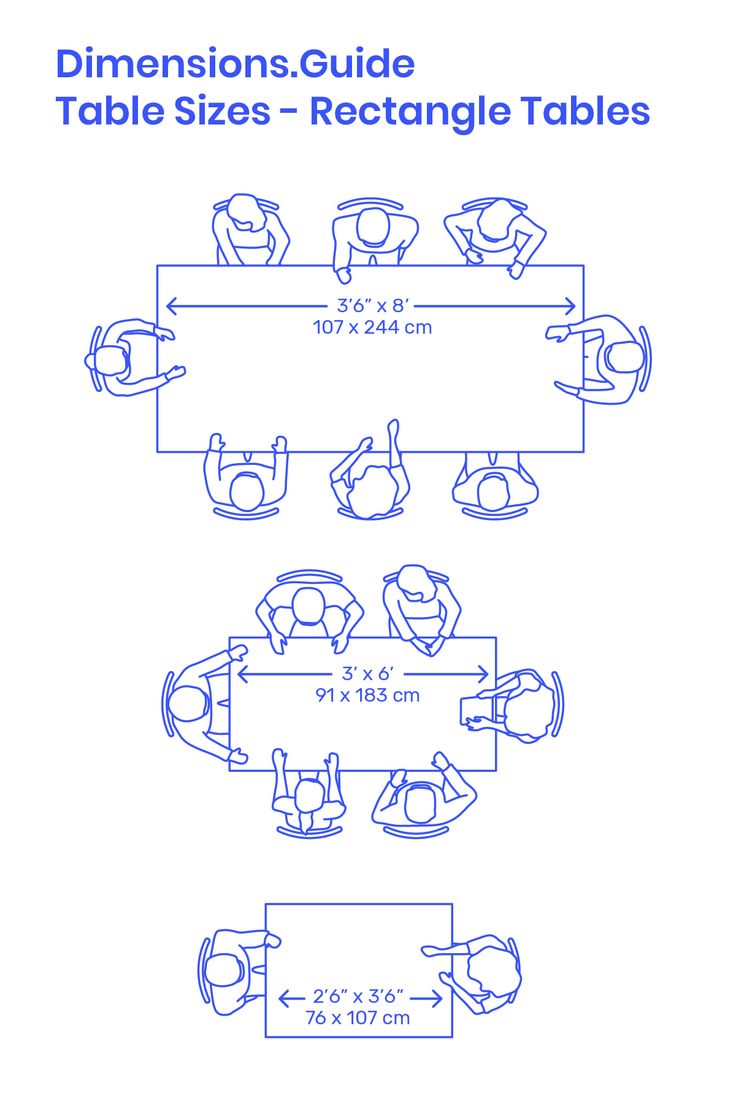 the table sizes are shown in blue and white, as well as measurements for each table